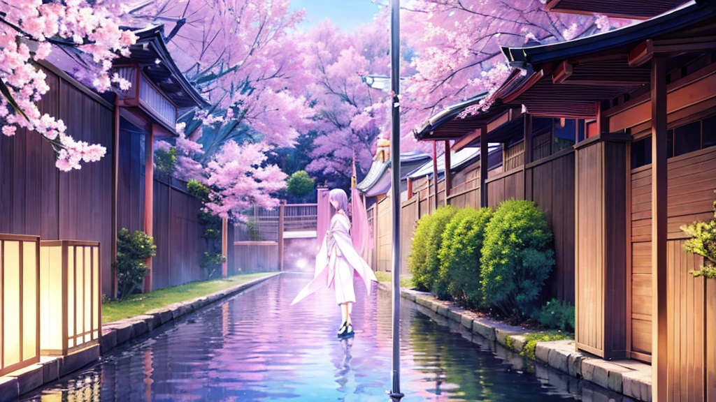 woman　clear　Light purple hair　　kimono　　slender　　　Japan　poor　Streetscape in the early Showa period
