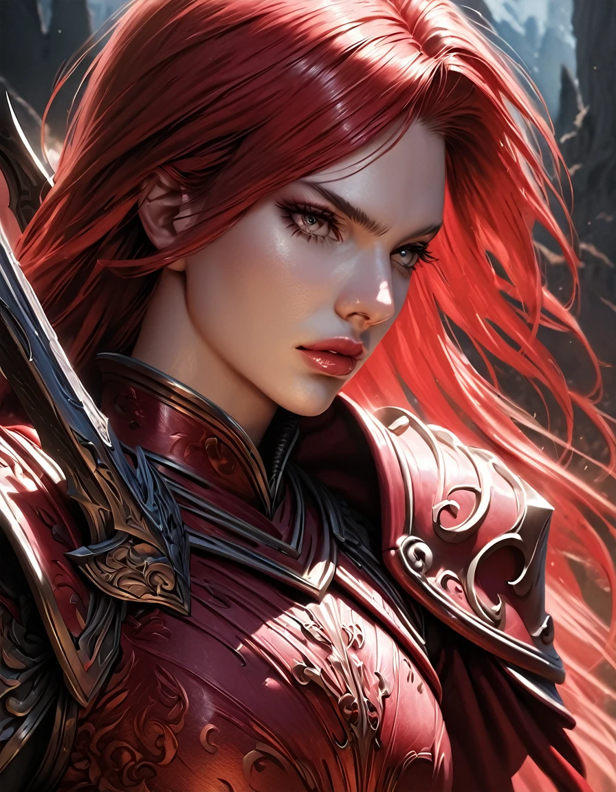 Very Beautiful princesse glowing eyes red dragon behind hyper realistic super detailed portrait