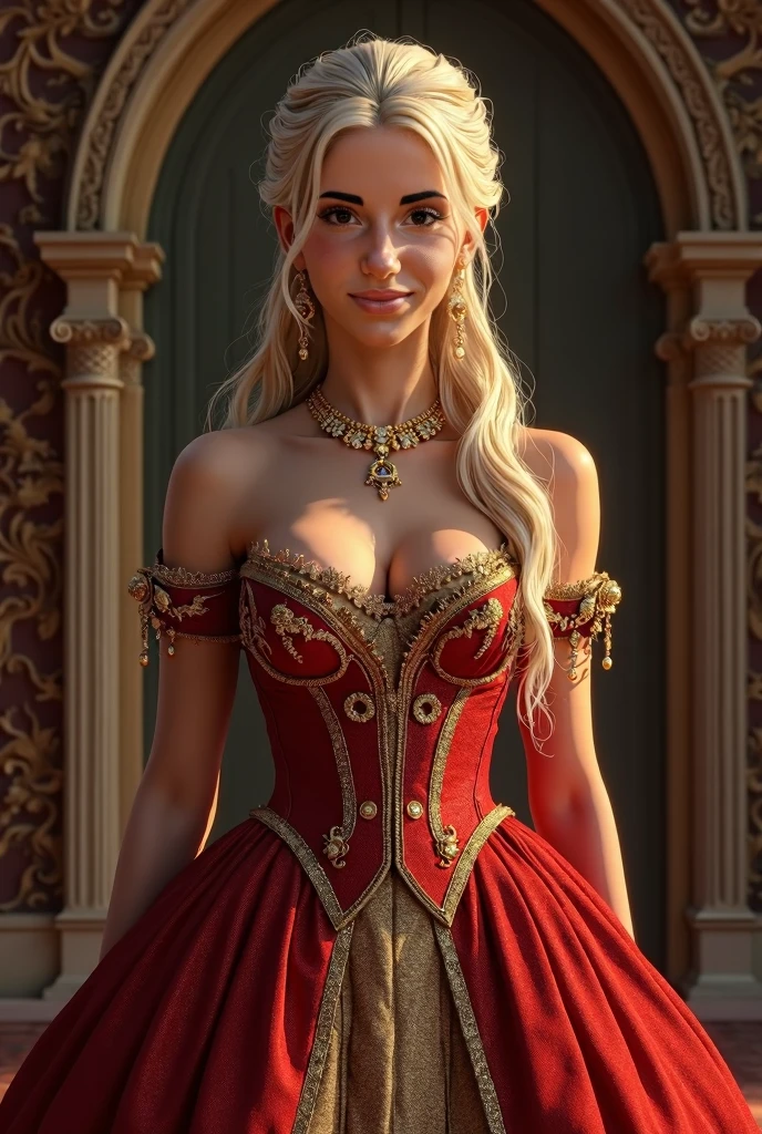 Masterpiece, absurdres,HDR,8k,best quality, ((beautifully detailed eyes and face)),beautiful blonde Nadia with a choker and sunglasses,Haute_Couture, designer dress, woman wearing a Haute_Couture dress,navel cutout,floral embroidery,cowboy shot, hand on hip, smile, grin <lora:Haute_Couturev2:0.775> <lora:Nadia:0.45>