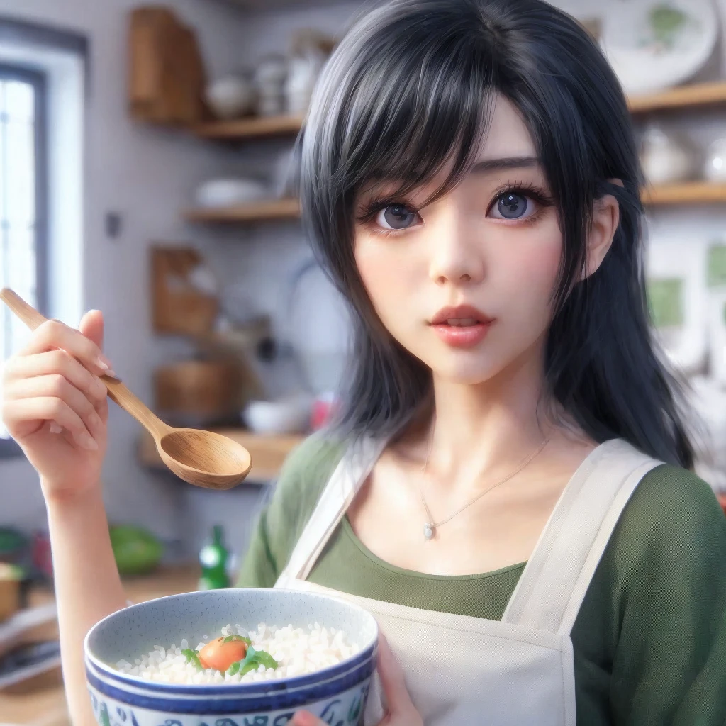 Female face of a Japanese woman Japanese woman with fair skin pink and delicate face, fry an egg