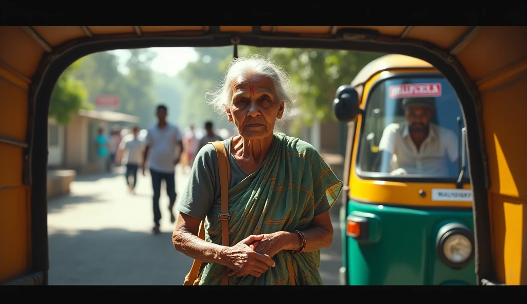 Aunty bigg breast wearing saree in rainy and set on auto rickshaw
