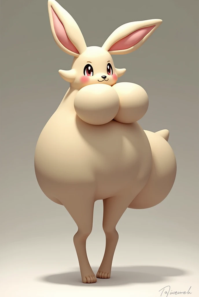 Solo, Furry, Anthro, Sheep, Female, E621, Naked, Standing, Light Skin, Big Curves, Front View, Hands Behind Back, Huge Ass, Huge Breasts, Plain Background, By buta99