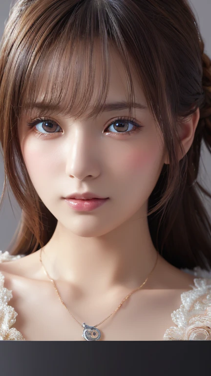 8K, Highest quality, Tabletop:1.2), (Realistic, Photorealistic:1.37), Highest quality, Tabletop, Beautiful young woman, (Small face,Very cute face),Pensive expression, Kind eyes, Naked Apron、Shy、Tie your hair back, Movie Background, Light skin tone