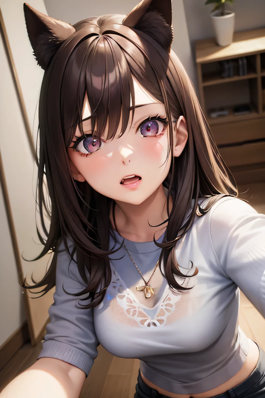 there is a woman, who takes selfies on her mobile phone, realistic artstyle, realistic anime artstyle, realistic anime 3 d style, digital anime illustration, realistic art style, kawaii realistic portrait, photorealistic!!!!!!! art style, realistic anime art style, photorealistic artstyle, anime style. 8 K, realistic. Cheng Yi, realistic cute girl painting