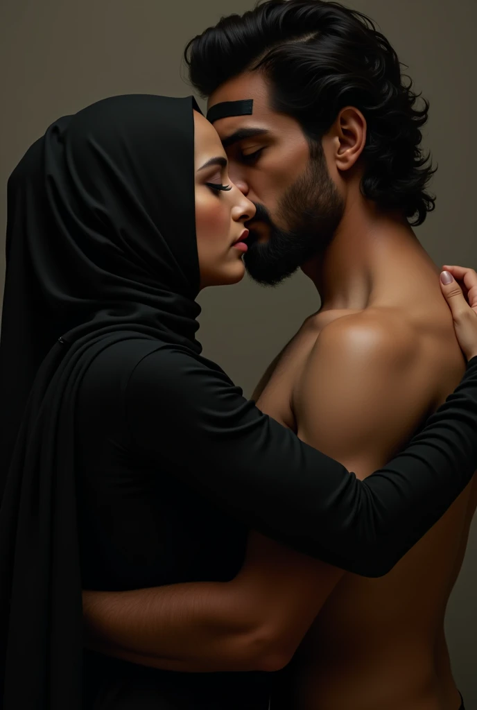 Muslim girl who has Big breasts hai ass wear hijab, she show her big boobs and thick ass  , she look nude 
She sex with a muscular guy who wear dhoti ,
A man see both are having enjoy sex