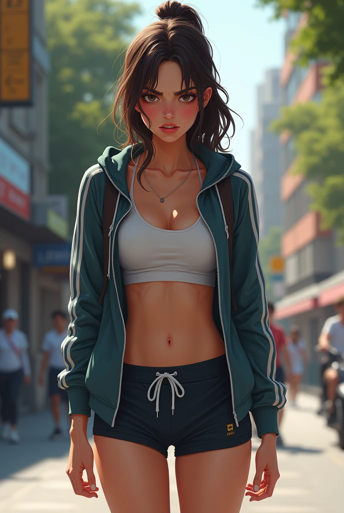 masterpiece, best quality, photorealistic, young women, smiling, naked with only hoodie, chest open, city, portrait --auto --s2