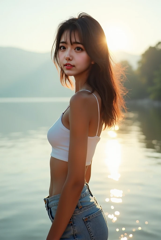 female pervert,Handheld,With, backdrop,the setting sun