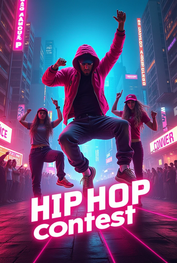 a poster for an event . Where it has the 4 elements of hip-hop and is in graffiti style with drawings and paint drips 