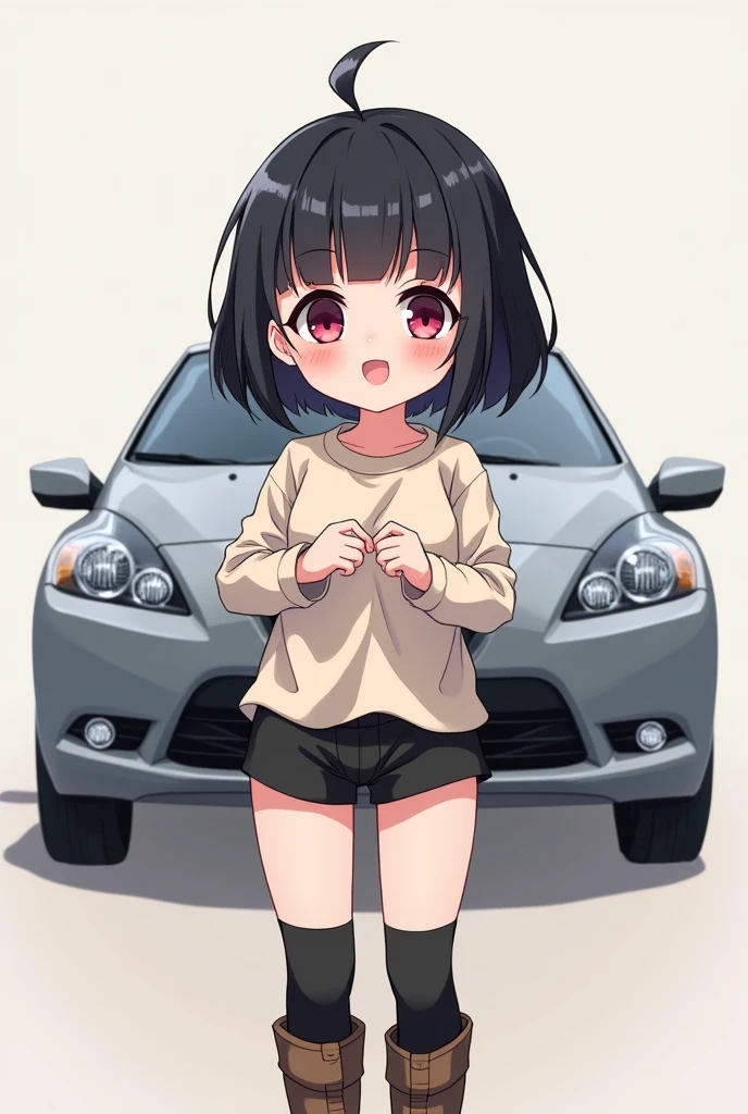 sajouayaka, black hair, short hair, Blue eyes , large breasts, , , empty eyes , large breasts, nipple, , Peeing, lactation, projectile lactation, CAR shop, frozen, wet, crying ,, Naked, , (1girl) ,solo