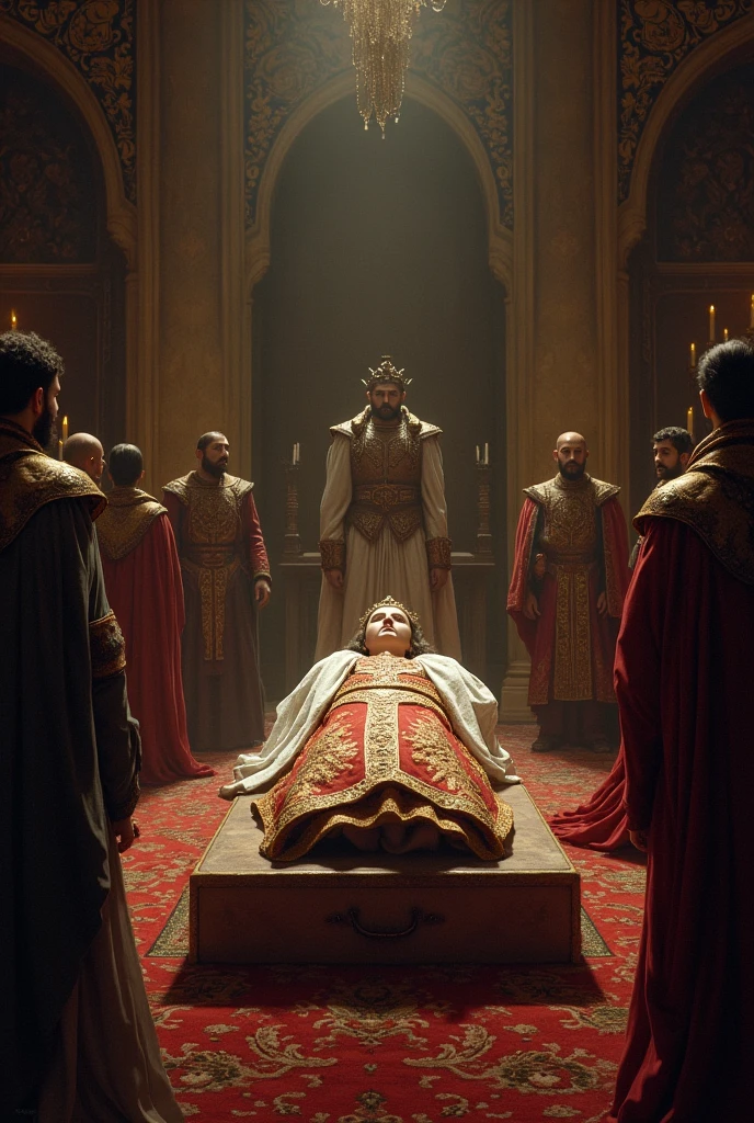 King dead people mourning, queen pretending to be sad but she is happy