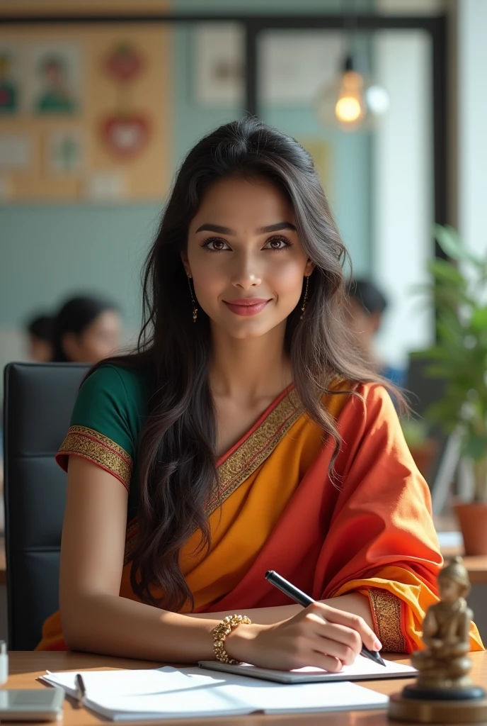 A very beautiful Indian girl working in office 
