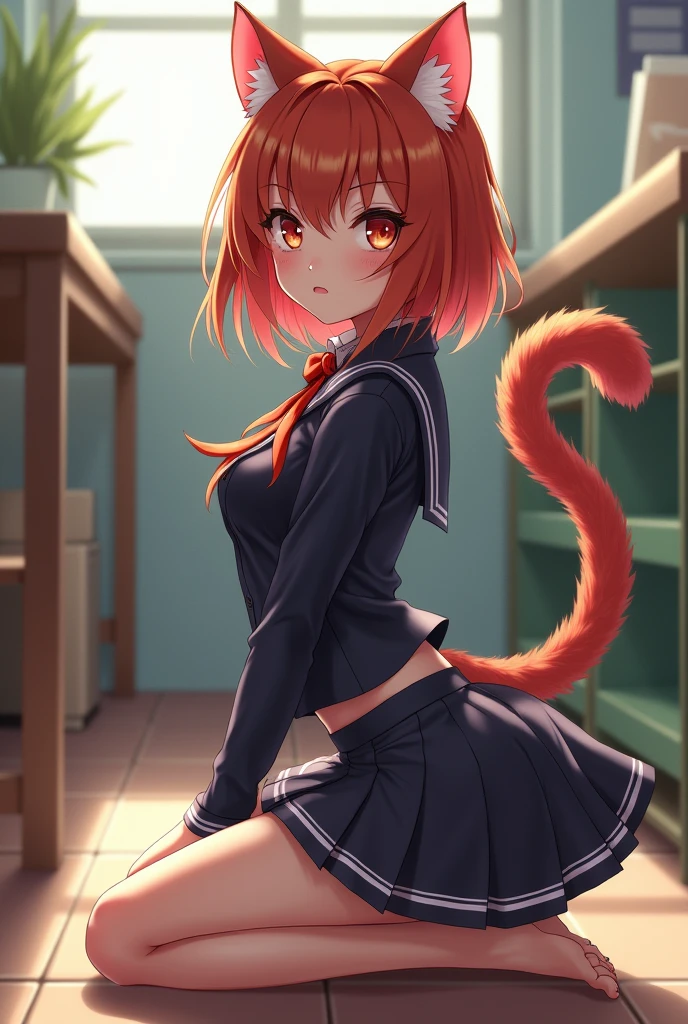 NSFW, one girl,best quality, Kagami Sumika, red hair, ahoge,red eyes, yellow bow, hair intakes