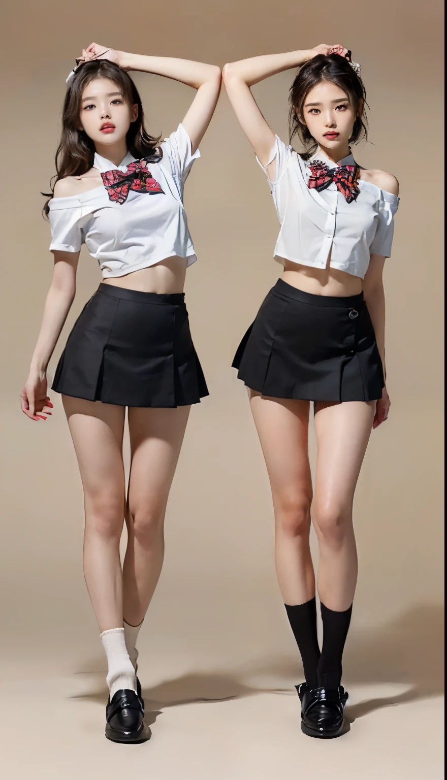 8k, High resolution, Highly detailed face, masterpiece, Highest quality、Thighs、Short Hairstyles、Twin ponytail hairstyle、A short 12-year-old junior high school student、beautiful girl, T-Shirts:1.2、Tight Skirt、She turned her back on me.、From the back:1.2、White Short Socks、Low angle shot、