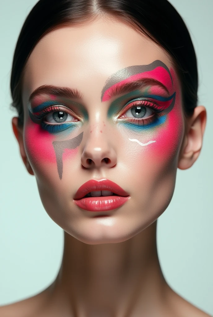 3d minimalist vector illustration full body side profile, female, detailed, skin pores, colorful paint explosions and splatter, (vibrant, photo realistic, realistic, dramatic, dark, sharp focus, 8k, 16k