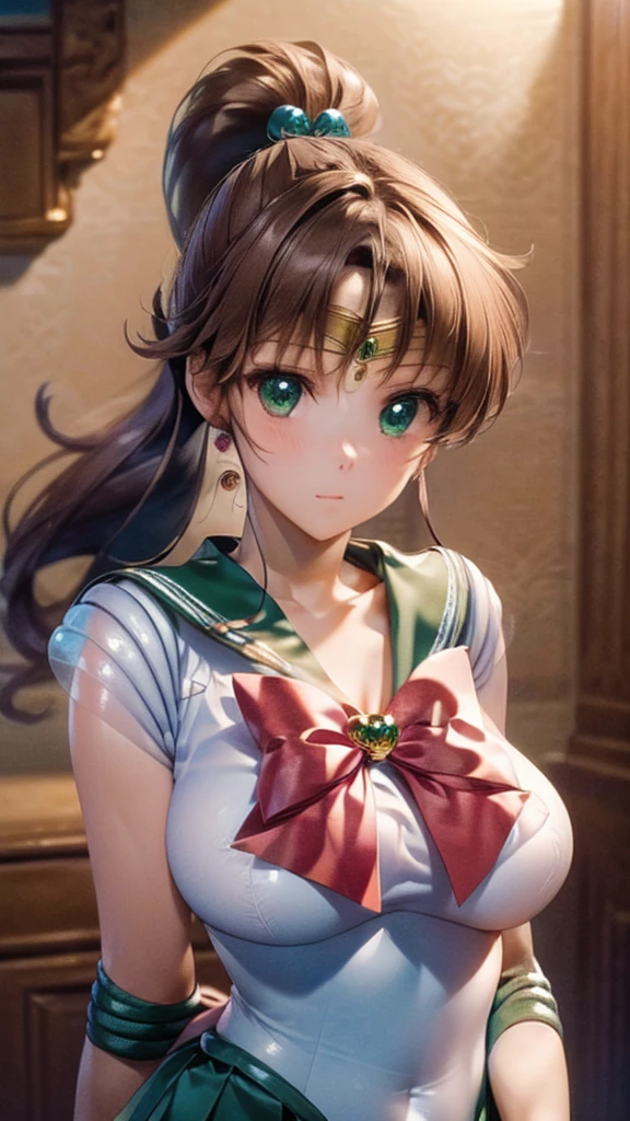 (((masterpiece))), (((High resolution)))、(((8K quality)))、(((Perfect Face)))、 , Looking into the camera, ((Highest qualityの目)), (Detailed face), (Detailed Texture), Complete Sailor Jupiter Cosplay、One Girl, alone, High resolution, Anatomically correct, Highest quality,Depict the whole body 、Normal size chest