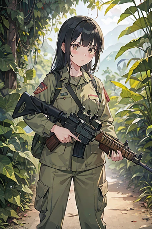 Girl, soldier, US Marine, United States Marine Corps, Vietnam War, jungle, Southeast Asia, M16 Rifle