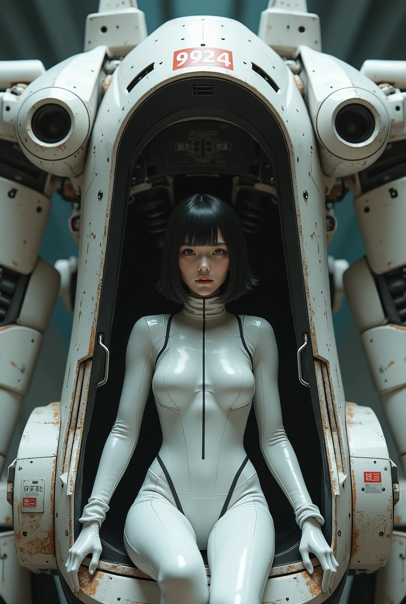 s4r4h_@nd3rs3n, (half human, half robot), (turning her head to the left:1.5), masterpiece, photorealistic, accurate face, perfect face, perfect eyes, skin pores, skin imperfections, kodak portra