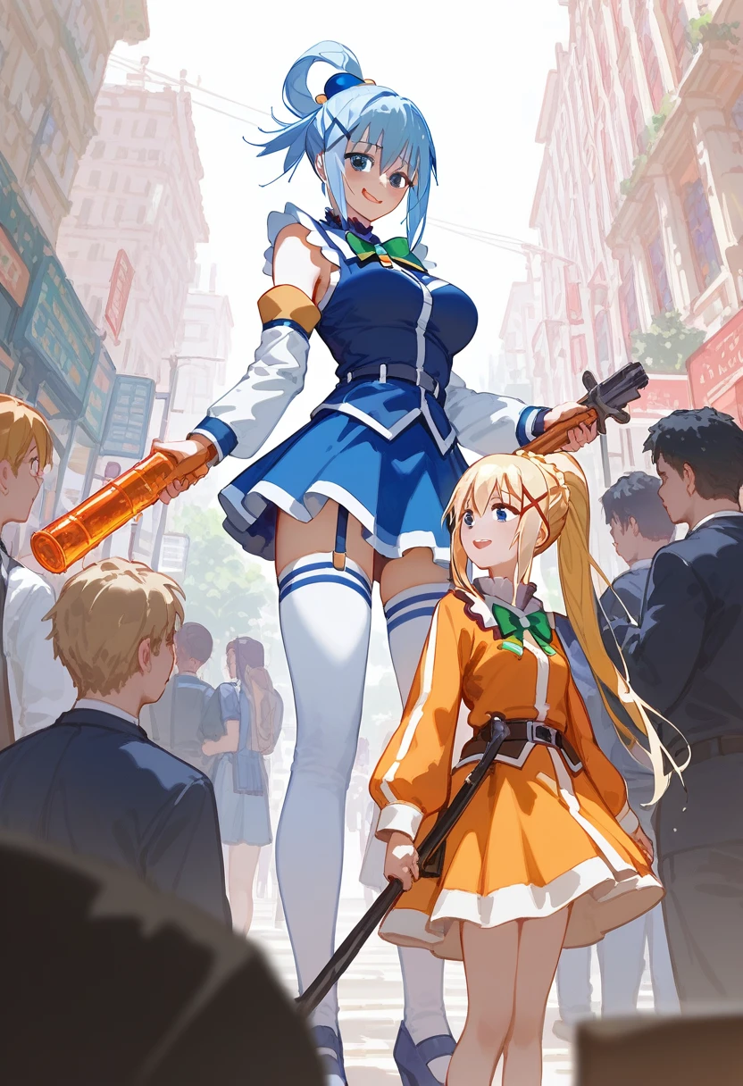 masterpiece, Highest quality, High resolution,(darkness), (KonoSuba),30 years old, Adult women, (expensive:1.2),height: 170cm,Fashion model body type, 1990s\(style\),(E-cup beautiful breasts),White and orange armor、Part of the armor is broken, Exposing Skin.,Black long sleeve underwear,Red hair clip in hair,Sweating all over the body,Muscular、blush、Shyness、Open your mouth wide,blonde、Long Hair、Pointed eye corners,Composition focused on the upper body,(alone),The background is outdoors,Anime-style painting style,Cinema Lighting,Ultra-fine