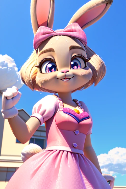 a close up of a cartoon bunny with a pink dress and a pink headband, cute 3 d render, lola bunny fanart, adorable digital painting, cute cartoon character, judy hopps from zootopia, cute anthropomorphic bunny, animation character, judy hopps, cute character, 3 d render stylized, bunny girl, 3 d cartoon, cute! c4d female sara rabbit precure style 