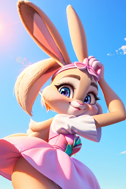 a close up of a cartoon bunny with a pink dress and a pink headband, cute 3 d render, lola bunny fanart, adorable digital painting, cute cartoon character, judy hopps from zootopia, cute anthropomorphic bunny, animation character, judy hopps, cute character, 3 d render stylized, bunny girl, 3 d cartoon, cute! c4d female sara rabbit precure style 