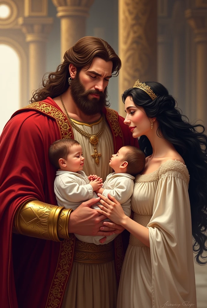 Khal drogo and Daeneerys Targaryen smiling at their newborn