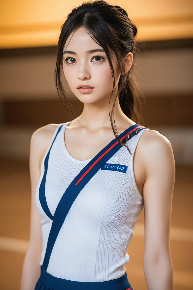 (8k, RAW Photos,Highest quality, High resolution:1.1), (Ultra-realistic:1.4),(Realistic, Realistic:1.3),The beauty of Japan、Rhythmic gymnastics club、Rhythmic Gymnastics Uniform、((Upper Body:1.3))