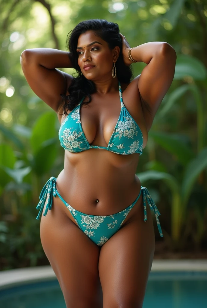 beautiful 35 yo Indian aunti, in bikini , ((fat, )), photorealistic, full body photo,sitting in squatting position,high heels,masterpiece, realistic, realism, photorealism, high contrast, photorealistic digital art trending on Artstation 8k HD high definition detailed realistic, detailed, skin texture, hyper detailed, white skin texture, armature, best quality, ultra high res, (photorealistic:1.4),, high resolution, detailed, raw photo, sharp re, by lee jeffries nikon d850 film stock photograph 4 kodak portra 400 camera f1.6 lens rich colors hyper realistic lifelike texture dramatic lighting unrealengine trending on artstation cinestill 800,