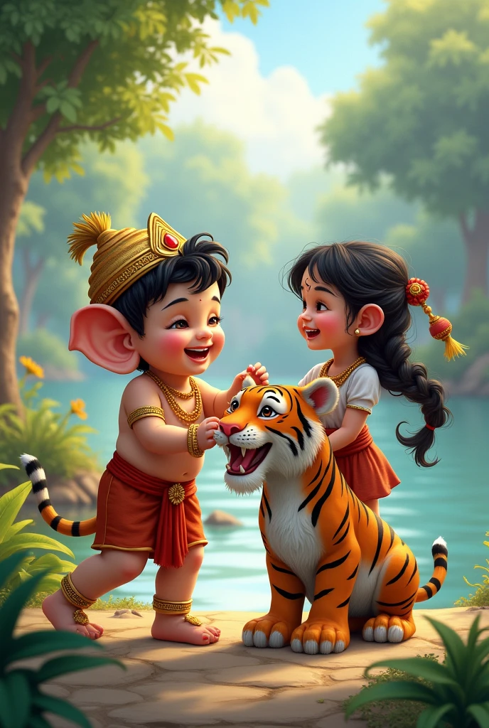  Krishna playing with little hanuman