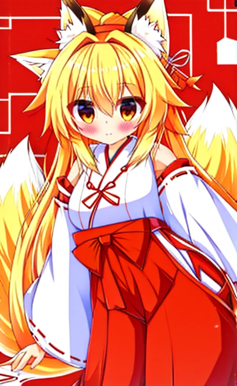 Beautiful long blonde girl　miko　Fox Ears　Fox Tail