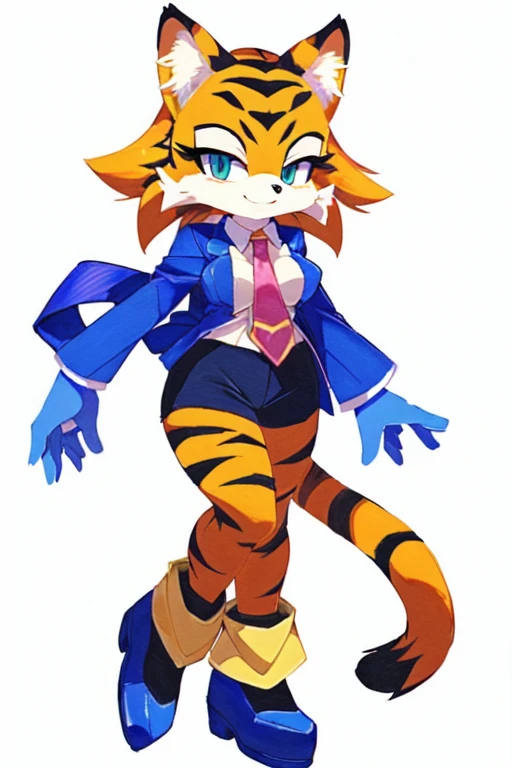 Zeraora, female, big tits and ass, business suit, grey suit, red tie