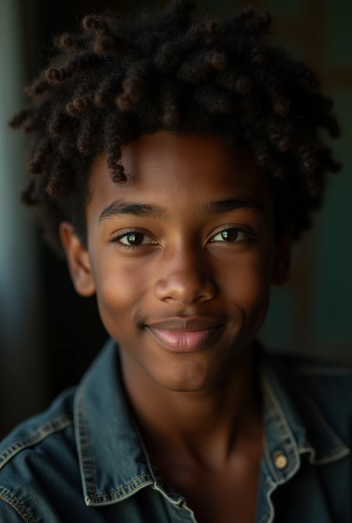 CREATE AN IMAGE OF A 1 DARK-SHARED BOY, FOR THE YEARBOOK PHOTOGRAPHY, AQUAMARINE BLUE BACKGROUND