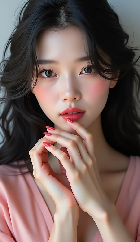 (photorealism:1.2), beautiful Korean woman, red toenails