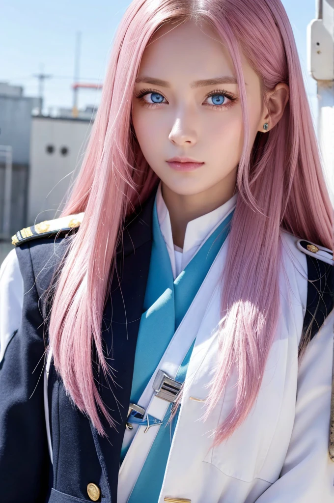 ((Highest quality)), ((masterpiece)), (detailed), high ponytail long hair, ((Blonde hair)), Beautiful girl, Very Cute Eyes, Green eyes, False eyelashes, (((Watery eye))), (handcuffs on wrists:1.3), (Blushed:1.3), Glossy thick lips, piercings, (police officer), damaged clothes, outside, raining, crowded city, fog, twilight, neon sign,