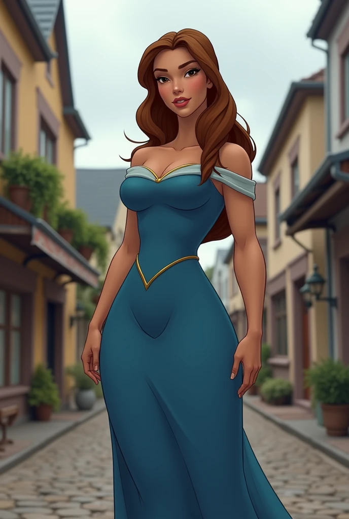 modisn disney, attractive caucasian village woman, sexy outfit, cute expression, flawless nude sitting high saturation highres