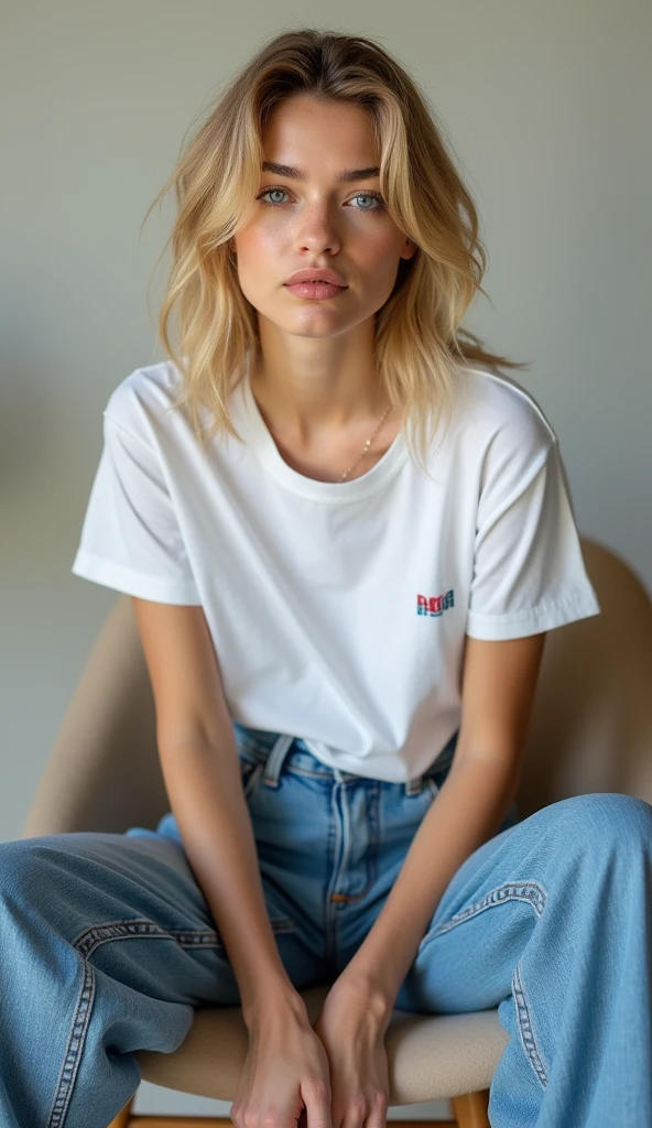 a closeup of a 20-year-old white woman wearing futuristic blue glasses and a white T-shirt with the letter A very large printed, black bob cropped hair, with a bob cut, black bob hair, bob cut hair, dark short hair, French bob hair, black bob hair, short bob hair, short straight hair.