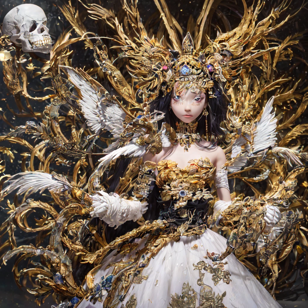 Beautiful angel, angel knight girl, full - body majestic angel, epic angel wings, angelic golden armor, as a mystical valkyrie, wearing angel halo, clothes themed maid suit, beautiful celestial mage, ((wearing aristocrat robe)), wearing star filled mage robes, big white glowing wings, 