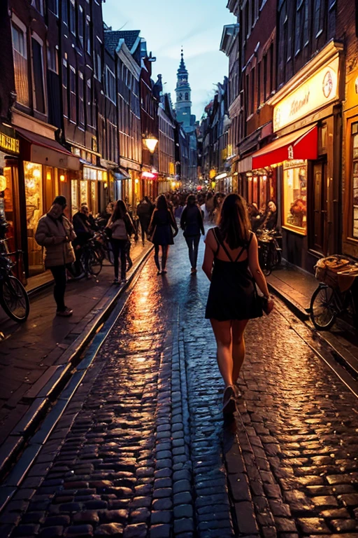 naked girl, standing backwards, fully body, perfectbody, big-ass, walking down the street at night