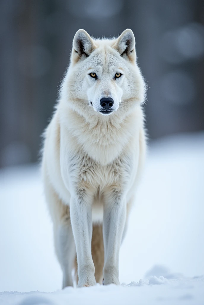 A white wolf standing in a snowy landscape.