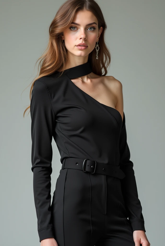 makeup, mascara, simple color palettes, one woman 2, solo, stylish, Clean, sharp designs, flowing silhouettes, Tight skirts, high-waisted skirts , simple dresses, shirts and blouses, asymmetrical, geometric, Elegant and luxurious materials and designs, turtleneck, long sleeves, Simple, minimal accessories, Slim necklaces and rings in silver or gold, Simple bangles, Distinctive designs, simple silhouettes, chic and mature impression, simple and sophisticated style, elegance, minimalism, high quality materials, cool and urban impression, high fashion, , simplicity and sophistication, plain black dress, chic grey dress, platinum blonde, large breasts, barbara palvin, tricia helfer
