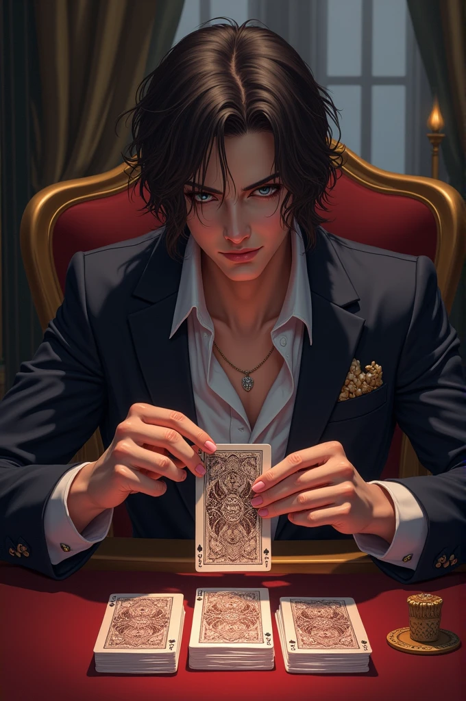 A table with playing cards covering the area, super detailed, best quality, ultra detailed, well done dash