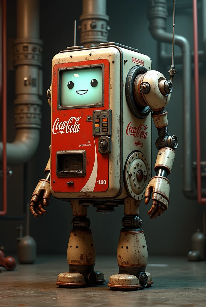 A vending machine has two arms and two legs , robot ,Antique ,Pepsi，Space Station