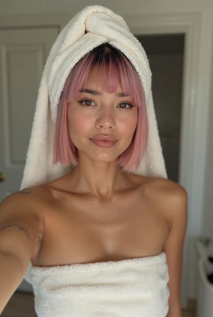 nympho light pink haired arabic  as  ice cream maker working in a store, tattoed and pierced, wet in milk and honey, vaginal and anal insert dildo