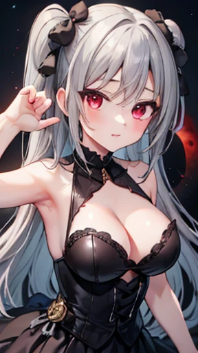 One girl,Gray Hair,Ranko Kanzaki,shoulder,Underarm,Gothicta,Red Moon,Large Breasts