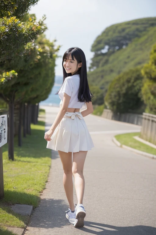 (masterpiece, highest quality:1.4), Award-winning portraits, 8k, 85mm, alone, Beautiful Face, Delicate girl,  (Cheerleader、On the grass), Sophisticated, cute, 15 years old, RAW Photos, Confused, High resolution, Sharp focus, Background Blur、(((flat  、thin and delicate body、Childish atmosphere)))、shiny semi-long hair、Mole on the left cheek、 Dark blue eyes、the skirt is swaying in the wind、Hair swaying in the wind、sexy、flexible legs、naked