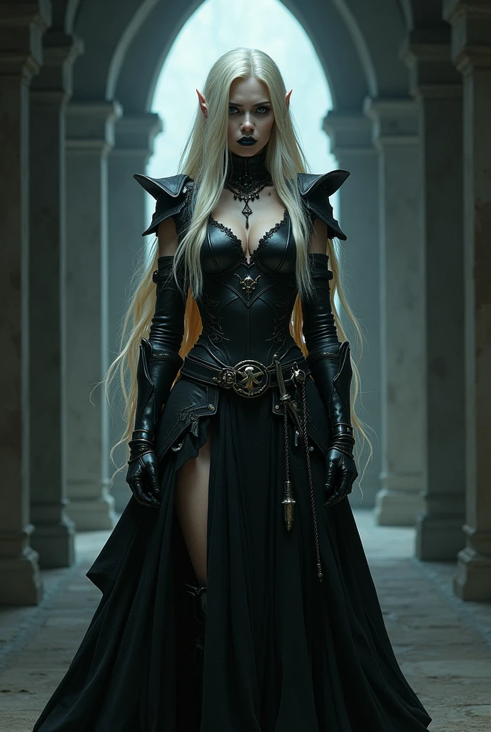 1 girl ,     beautiful but sad face, ,  white hair, pale skin, (full body, wide view) skinny, glowing eyes, bone necklace, black armor, ripped cape, gothic tatoo,[[background][army of  skeleton soldiers]]
(35mmstyle:1.1), front, masterpiece, 1970s film, , cinematic lighting, photorealistic, high frequency details, 35mm film,  (film grain), film noise,