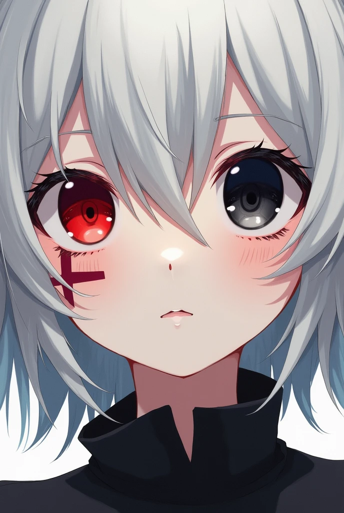 close up shot, eye close up, ((masterpiece)), ((ultra-detailed)), pixiv, best shadows, best lighting, best quality, cinematic shot, 1girl, solo, bangs, black background, paint, portrait, short hair, blunt bangs, parted lips, paint splatter, ((two-tone hair)), looking at viewer, white hair, ((colorful eyes)), paint splatter on face, chromatic aberration, simple background