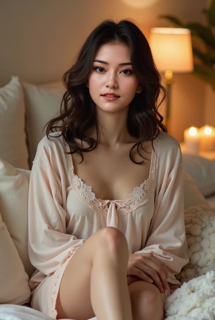 (Raw photo), (Photorealistic), (masterpiece), (Highest quality), whole body, nude、Spread your legs in an M shape、Black pantyhose, Lying in bed、Luxury、C cup breasts、High resolution, 8K resolution, (Intricate details), (Volumetric Light), Portrait、Japanese women, Brown haired, short hair、Highly detailed eyes, Very fine eyebrows, Highly detailed skin, Highly detailed mouth, Highly detailed nose, Cute like an idol, Smile, (Thick lips), (Look at the viewers)