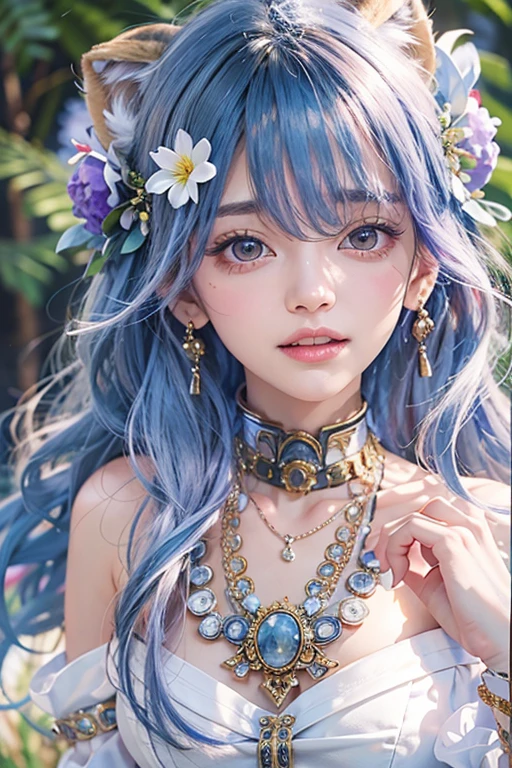 ((Masterpiece)), best quality, absurderes, ultra detailed, 8k, dynamic pose, super complex details, intricate details, holographic, cowboy shot, golden ratio, super cute girl, neon aura, delicate and beautiful face, mature girl, super beautiful asian girl with super beautiful glowing eyes, super beautiful glowing multicolored hair, nice and sexy body, slim body, perfect body, wearing magical lingerie, celestial hair ornament, in a marshmallow world