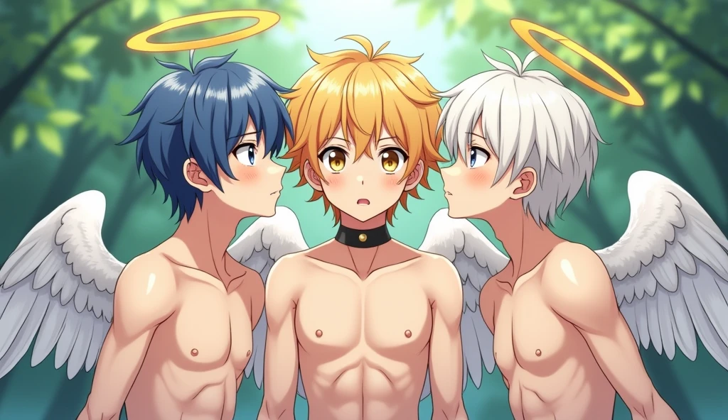 ((blonde nudist))Short-haired lady's winning run、A lot of kind elementary school boys are pushing me、surround each other's face、(((Laughter and joy)))、in group photograph、Group Selfies、Night Tent、from side,