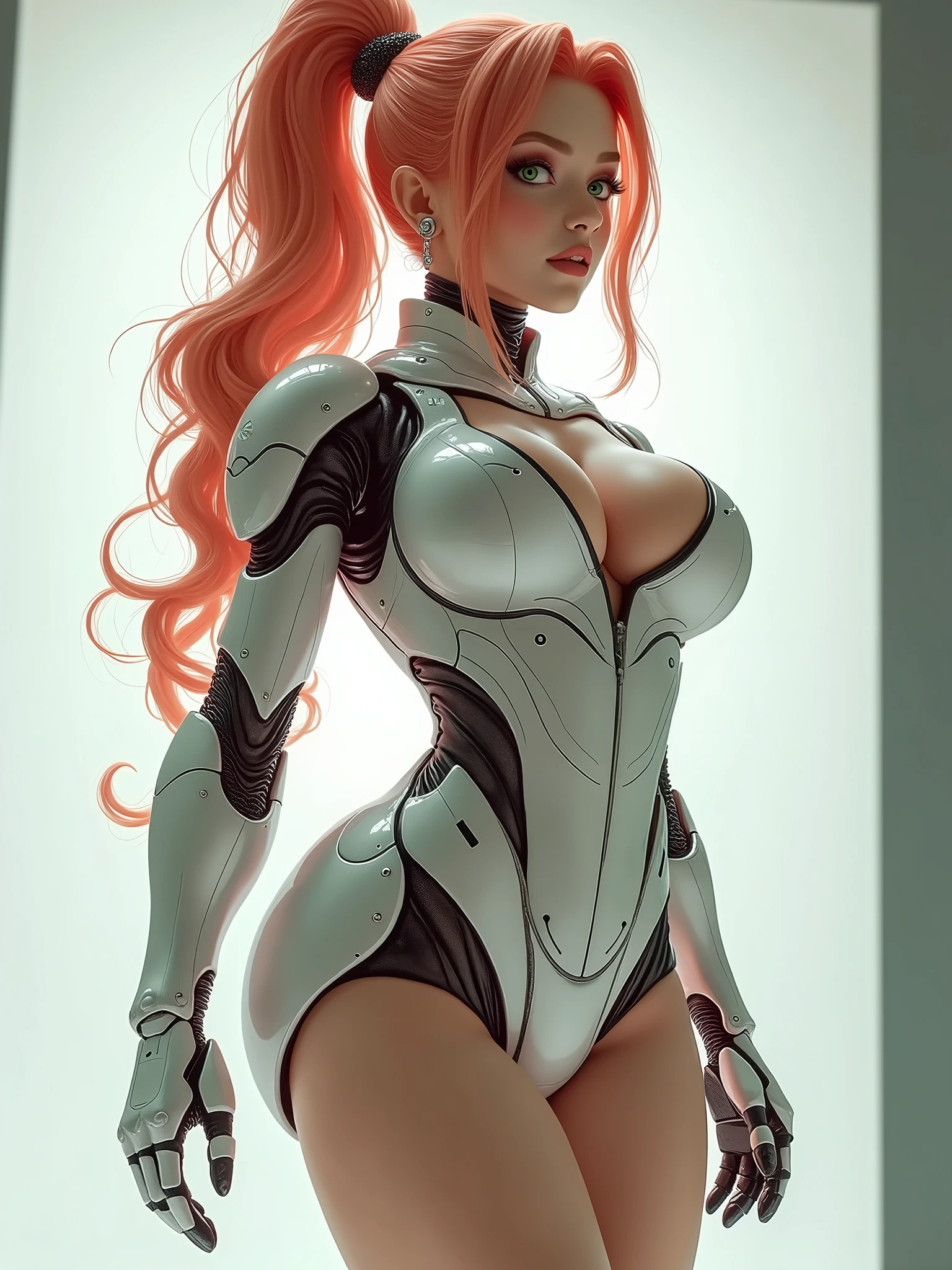 ((Back profile:1.3)), turning head looking to viewer, ((red hair)), There is a woman in a robot suit ((posing next to an futuristic Roman building)), ((integrated jet pack))Beautiful white girl half cyborg, Cute cyborg girl, Beautiful girl cyborg, (aletta ocean face), (puffy lips), Perfect Robot Girl, Cyborg girl, (??? air bags), intricate details on ???, Young cyborg lady, (??? cleavage), Beautiful Female Robot, ((cybernetic abs:1.2)), intricate holes on ???, Beautiful robot woman, cyborg girl, perfect cyborg female, ((porcelain cyborg)), Female robot, Beautiful cyborg images, (cinematic lighting)